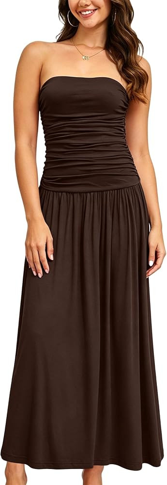 Yulaviniee Women's Strapless Tube Top Maxi Dress for Wedding Guest & Party | Amazon (US)