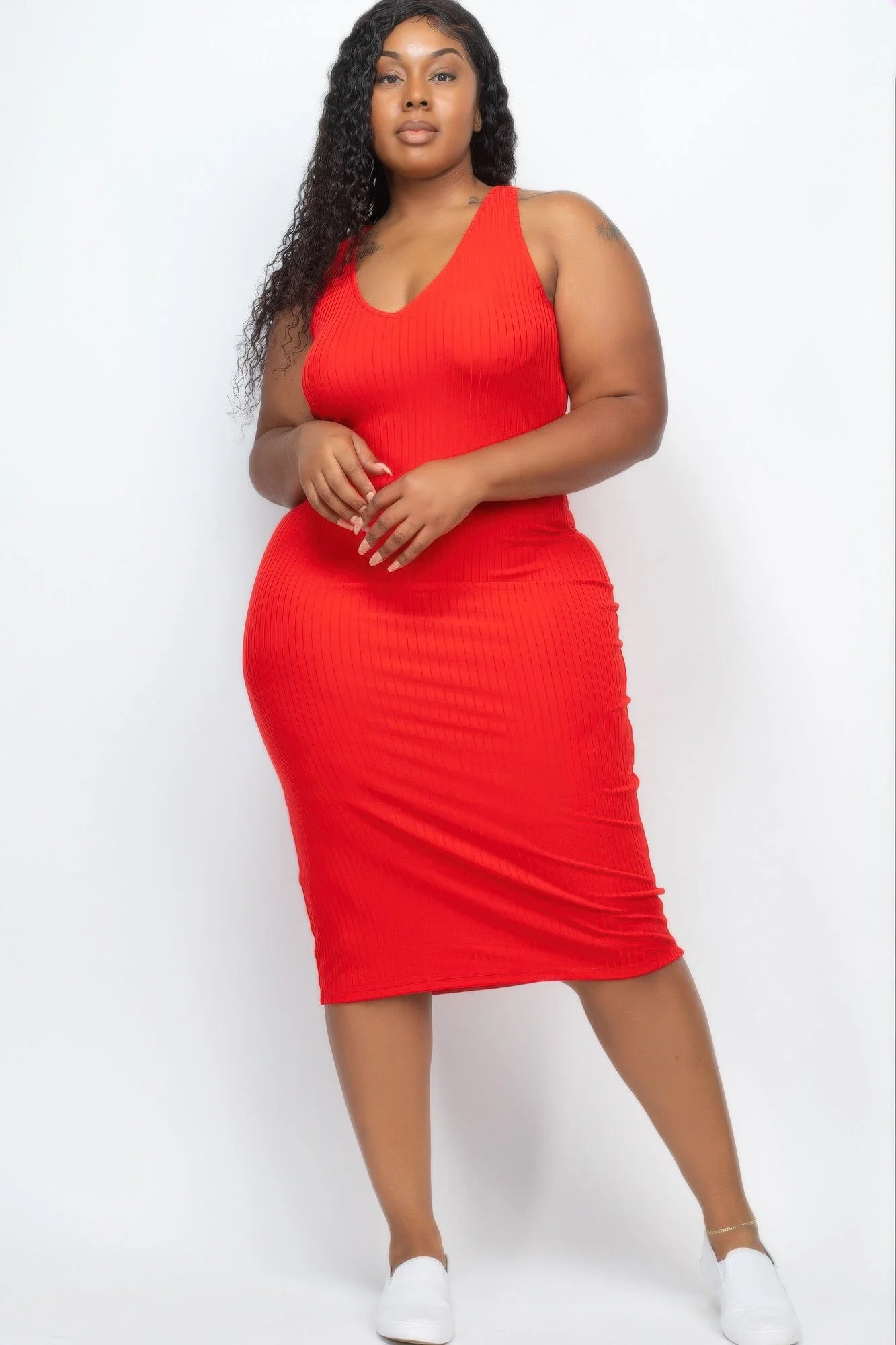 Plus Size Ribbed Sleeveless Bodycon Midi Dress | Shop Simon