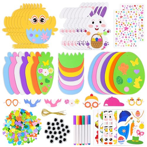 Garma 312 PCS Easter Foam Stickers Crafts Kit DIY Easter Eggs Bunnies Chicks Carrots Easter Decorations Party Favors Supplies for Kids | Amazon (US)