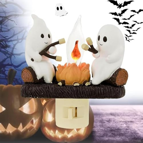 podafu Ghost Campfire Flickering Night Light, Ghosts Campfire Flicker Flame Halloween Nightlight,Plug into Wall Decorative Gothic Lamp Halloween Ghost Room Decorations Indoor Lighting | Amazon (US)