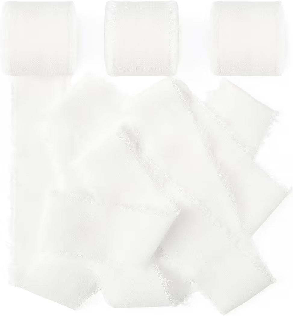 White Chiffon Ribbon 1.5 Inch x 3 Rolls Total 21 Yards Handmade Fringe Silk Chiffon Fabric Ribbon for Gift Wrapping Wedding Invitation Bridal Flower Bouquet DIY Crafts Home Decor | Amazon (US)