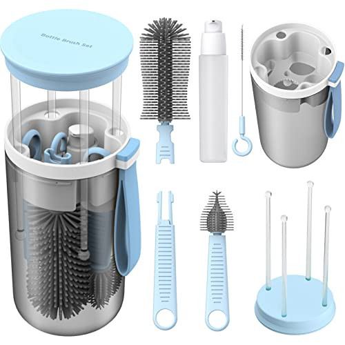 WHNL Travel Baby Bottle Brush Set with Bottle Cleaner Brush Set and Drying Rack,Gift for Newborn Mothers, Suitable for Travel and Home(Blue) | Amazon (US)