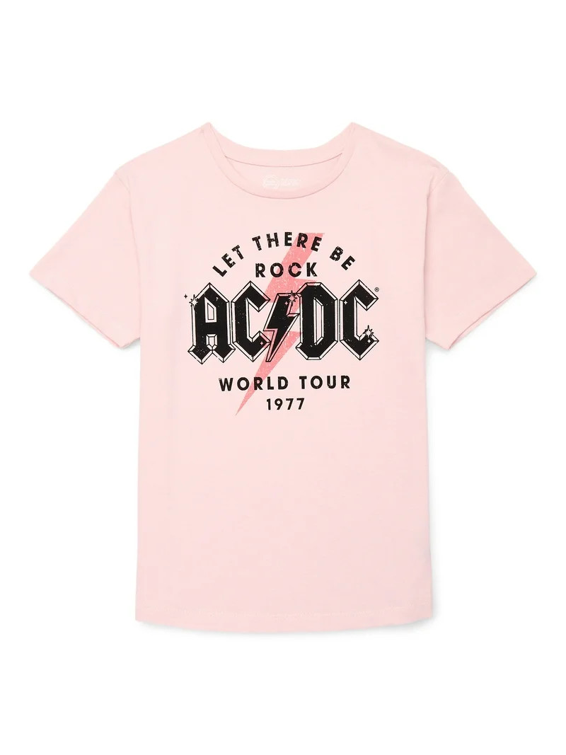Wonder Nation AC/DC World Tour, Girls Graphic Crew Neck Short Sleeve Tee, Sizes 4-20 | Walmart (US)