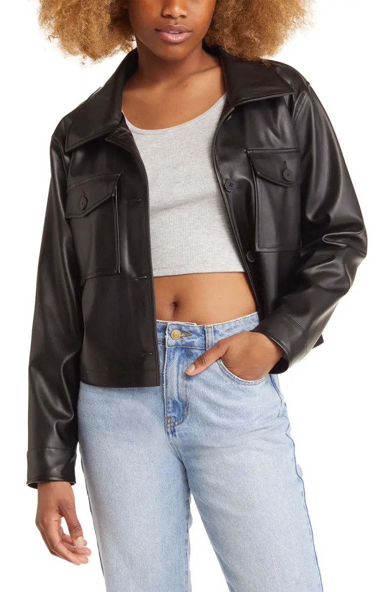 Faux Leather Crop Shirt Jacket | Nordstrom