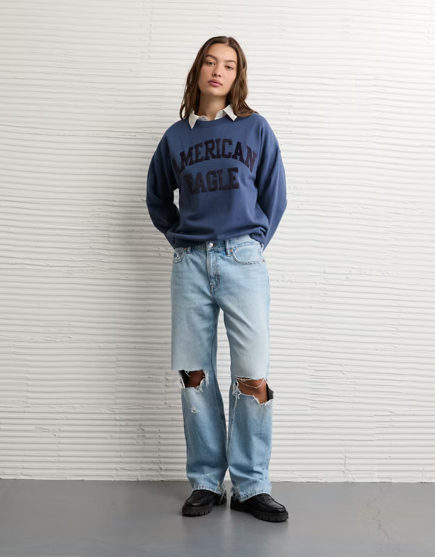AE Velvet Graphic Crew Neck Sweatshirt | American Eagle Outfitters (US & CA)