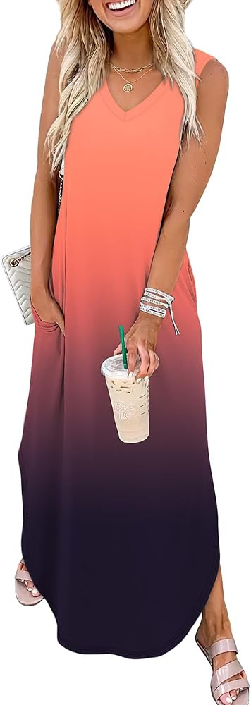 Sampeel Summer Dresses Maxi Dress Vacation Beach Sundresses 2025 with Pockets | Amazon (US)
