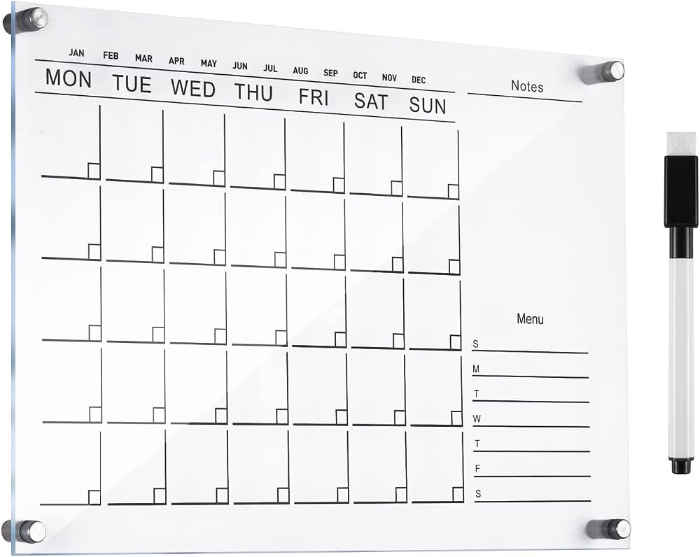 Acrylic Dry Erase Calendar for Wall, 15.7x12 Inch Clear Acrylic Wall Calendar White Board Calenda... | Amazon (US)