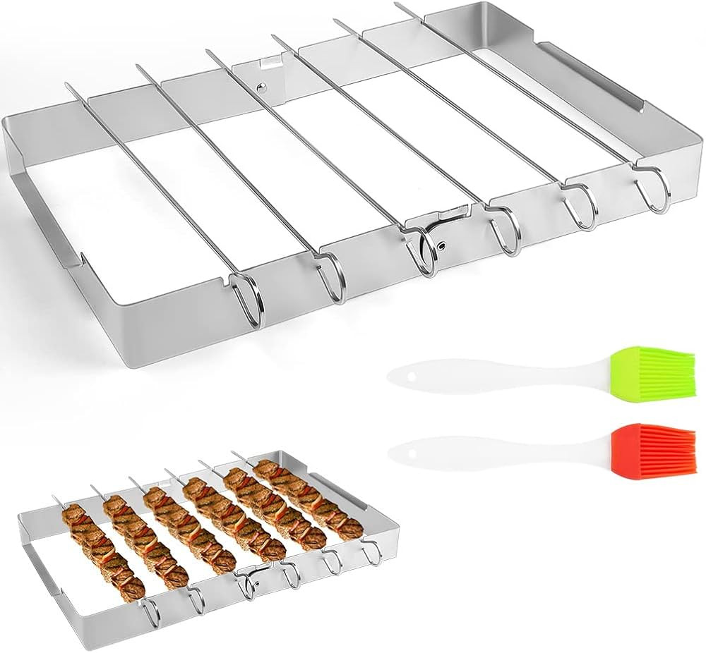CIKYZE BBQ Kebab Rack Barbecue Skewers and Rack Set Stainless Steel Barbecue Rack with 6 BBQ Skew... | Amazon (UK)