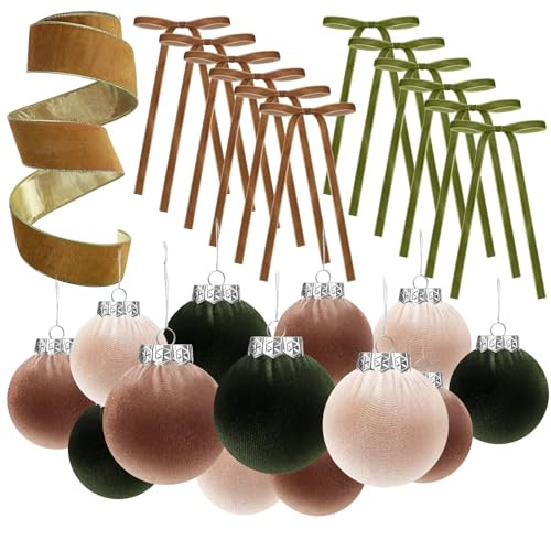 Syhood 37 Pcs Christmas Velvet Ornaments Decor Kit Include 18 Christmas Tree Velvet Balls 18 Vintage Velvet Bows 5.5 Yard Velvet Ribbon for Holiday Xmas Tree Decor (Green) | Amazon (US)