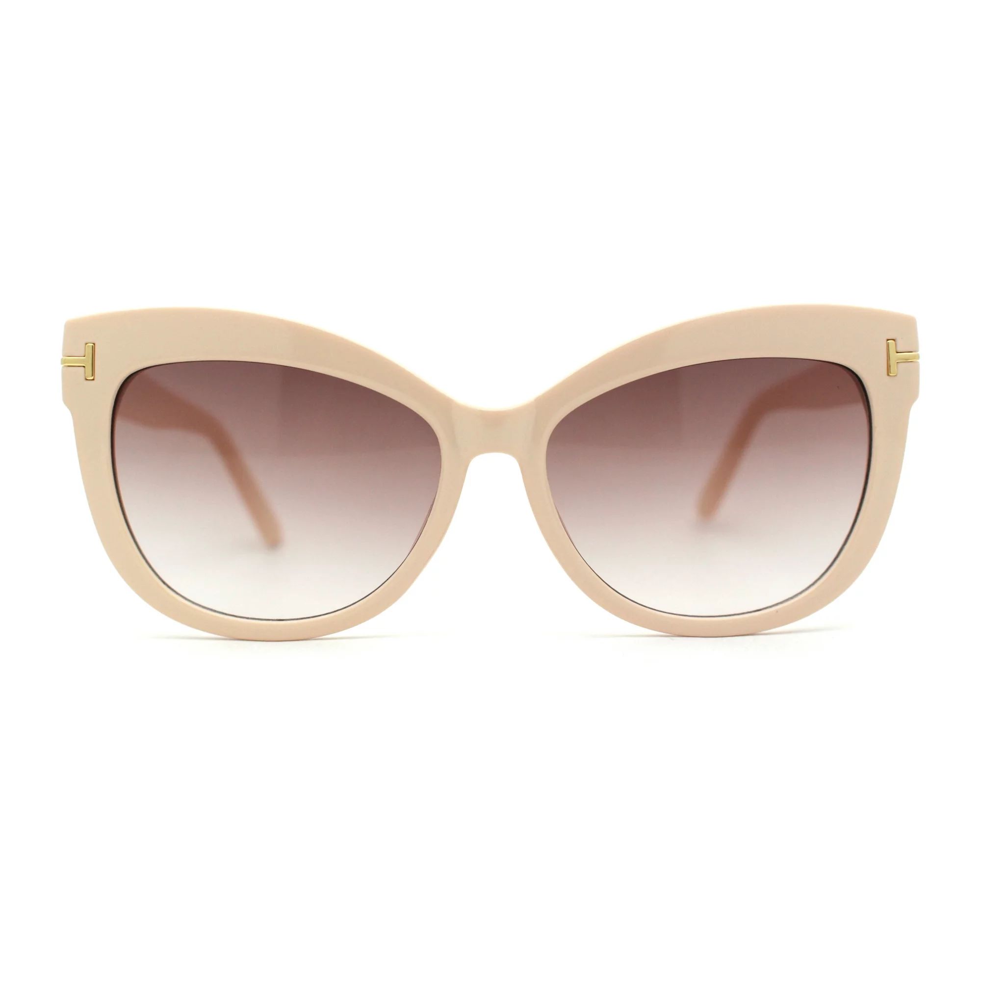 Womens Oversize Horn Rim Diva Cat Eye Fashion Sunglasses Beige Brown - Walmart.com | Walmart (US)