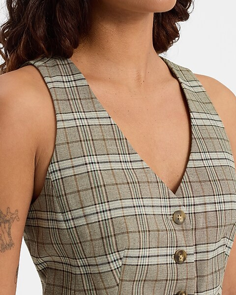 Editor Plaid Five Button Blazer Vest | Express