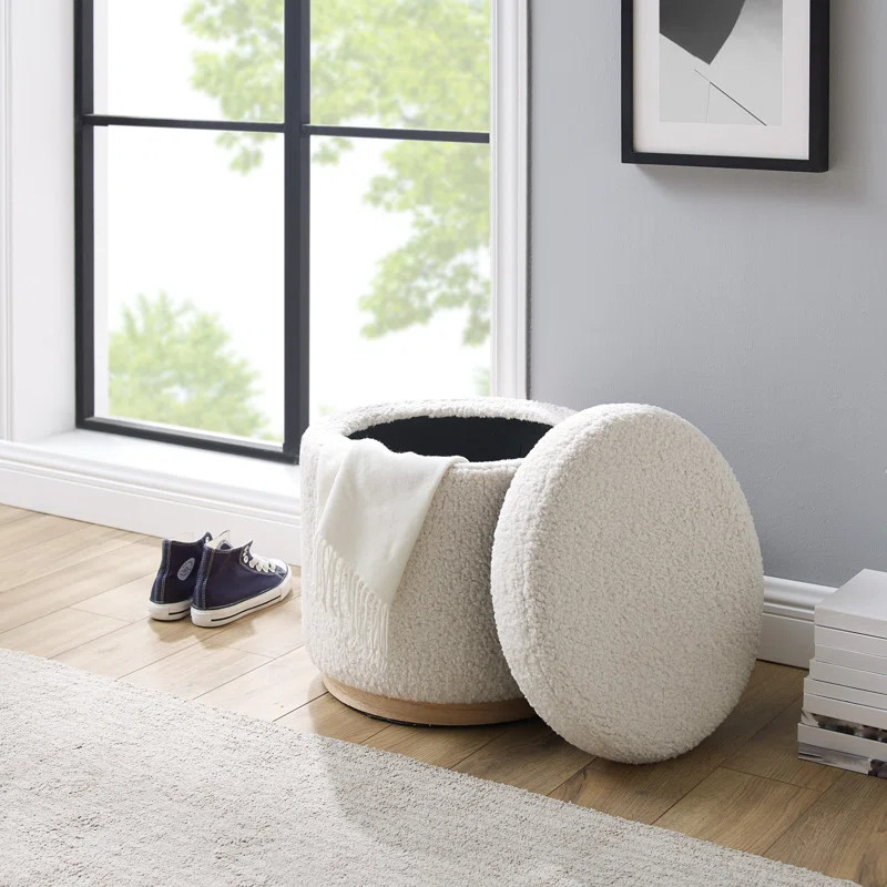 Thurleigh Round Sherpa Ottoman with Storage | Wayfair North America