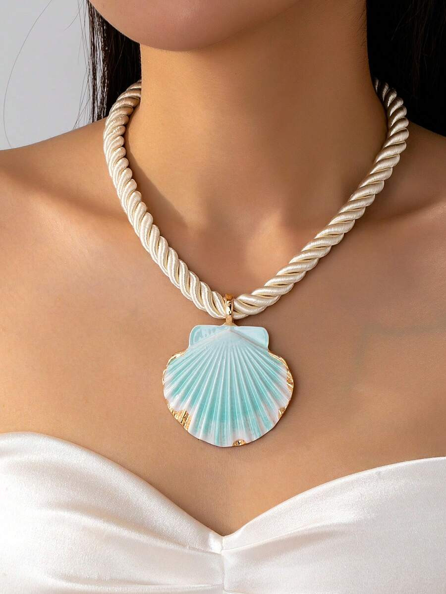 1pc Summer Twisted Rope Shell Pendant Choker Necklace, Fan-Shaped Pendant Bohemian Beach Style Fa... | SHEIN