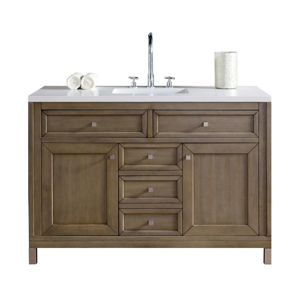 Chicago 48 in. W Single Bath Vanity in Whitewashed Walnut with Quartz Vanity Top in Classic White... | The Home Depot