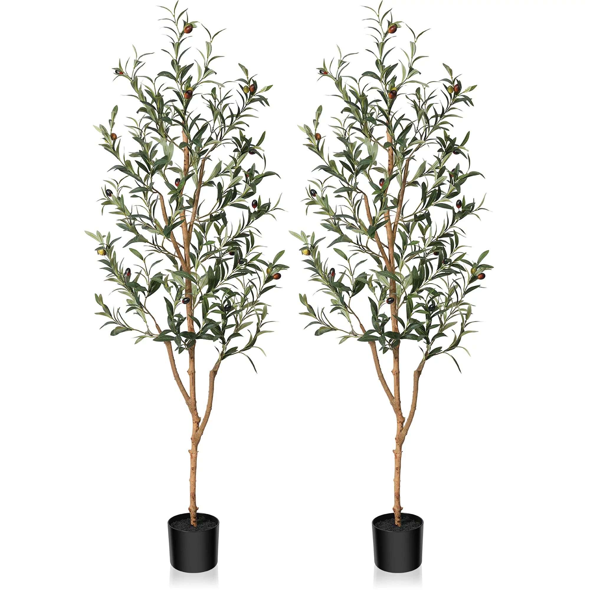 2 Pack 5 ft Artificial Olive Plants with Realistic Leaves and Natural Trunk, Silk Fake Olive Tree... | Walmart (US)