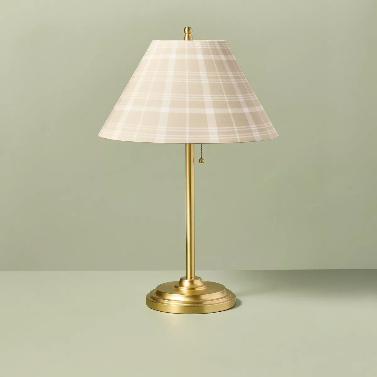 23" Brass Accent Table Lamp with Classic Plaid Shade Cream/Tan - Hearth & Hand™ with Magnolia | Target
