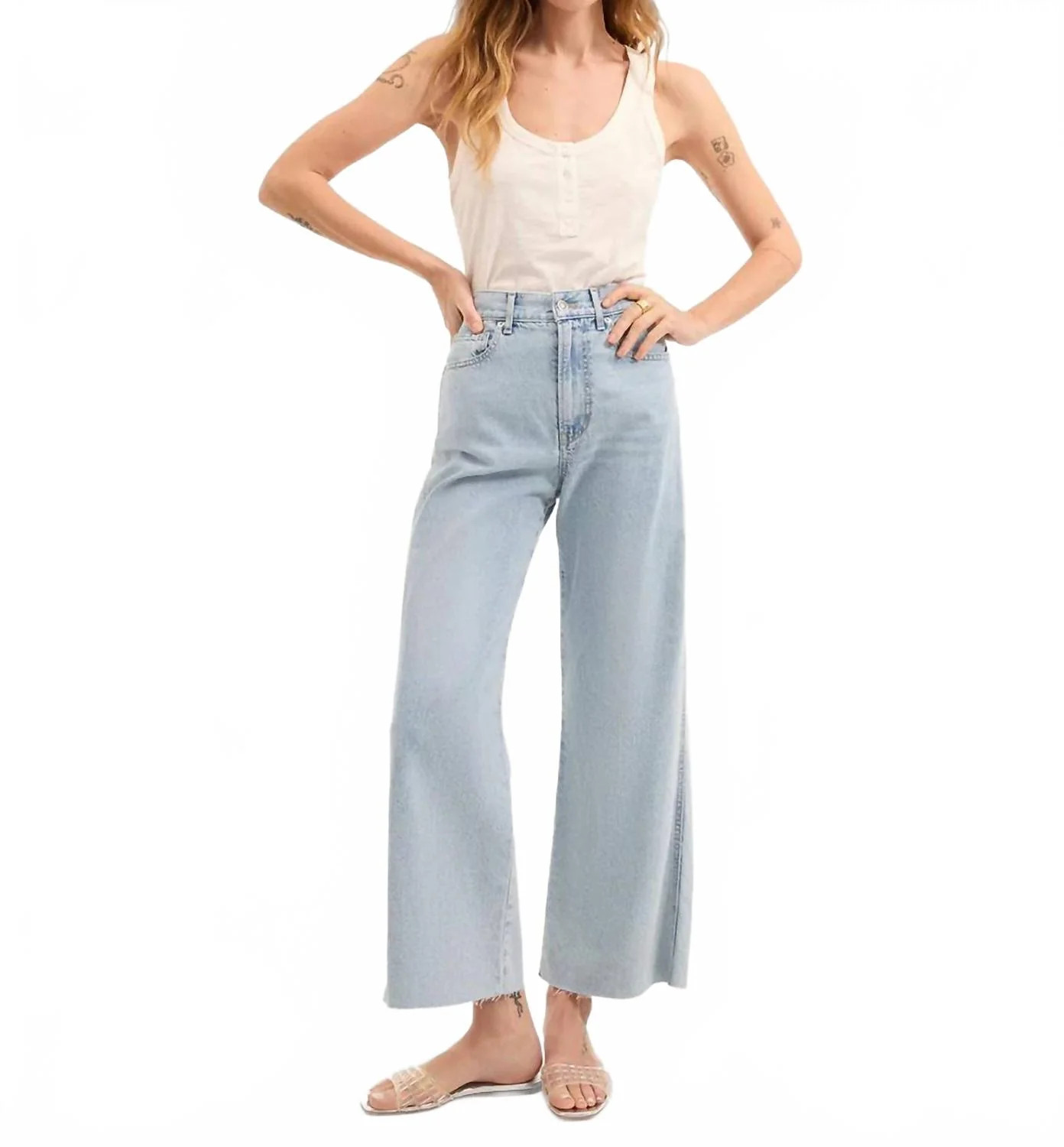 Taylor Cropped High Rise Wide Leg Jean In Pale Stone | Shop Simon
