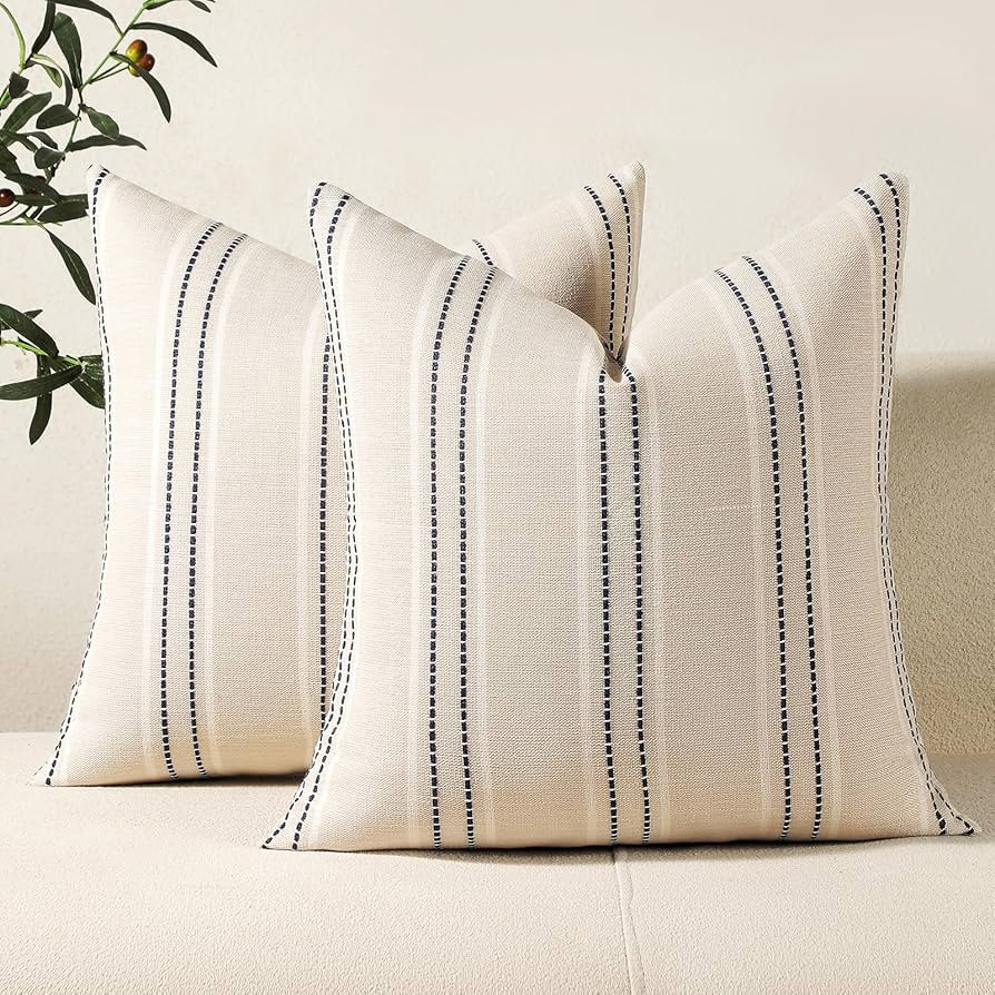 Hckot Throw Pillow Covers 20x20 Set of 2 Striped Pillow Covers Textured Linen Decorative Pillows ... | Amazon (US)