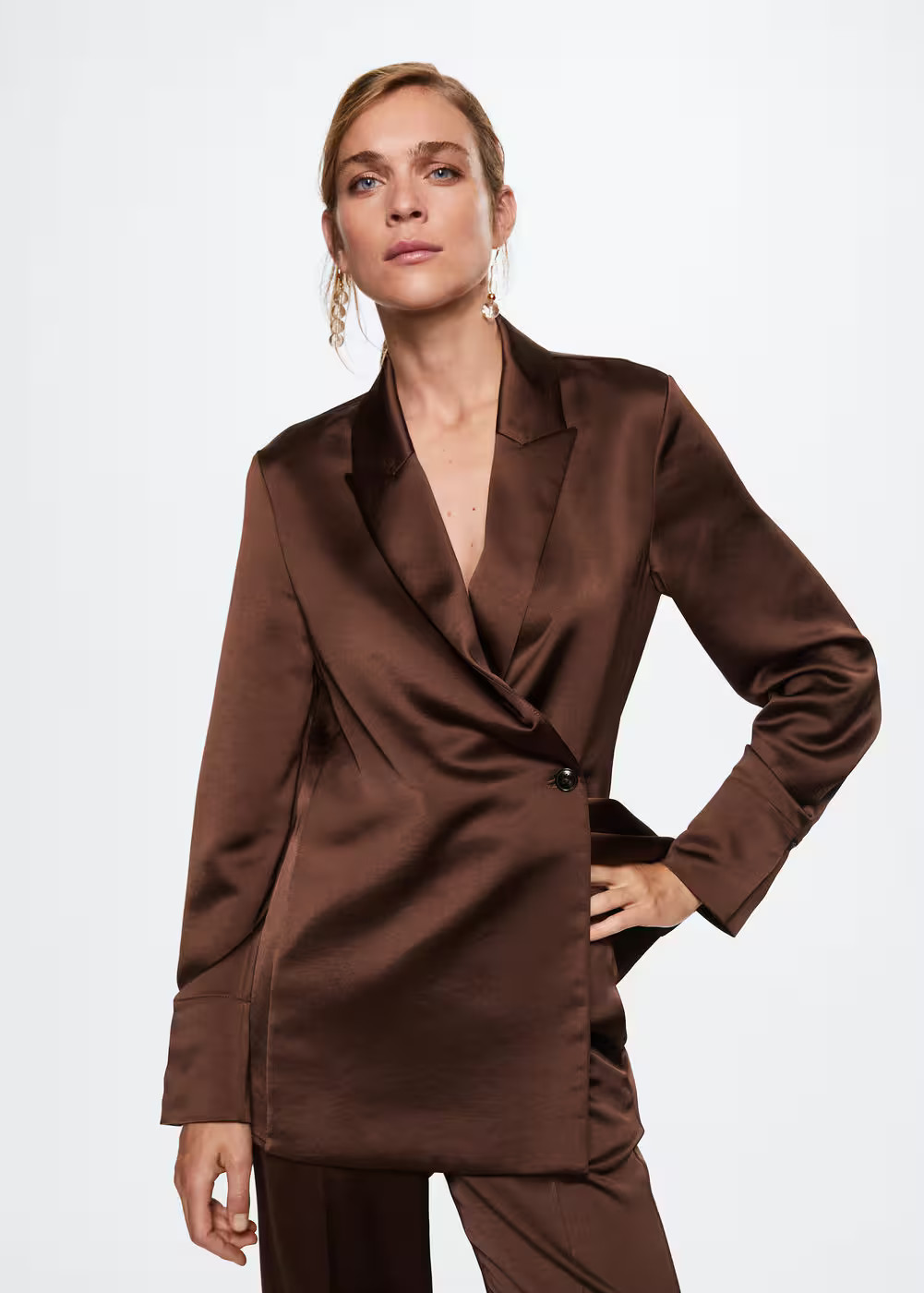 Satin double breasted blazer -  Women | Mango USA | MANGO (US)