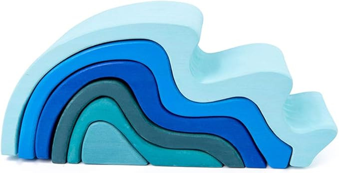 LUSHAN Kids Wooden Rainbow Building Blocks Sea Wave Hand-Eye Puzzle Educational Toys Birthday Gif... | Amazon (US)