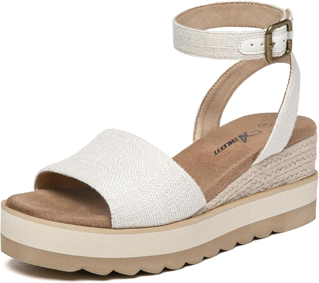 Athlefit Women's Platform Sandals Buckle Ankle Strap Open Toe Espadrille Wedge Sandals | Amazon (US)
