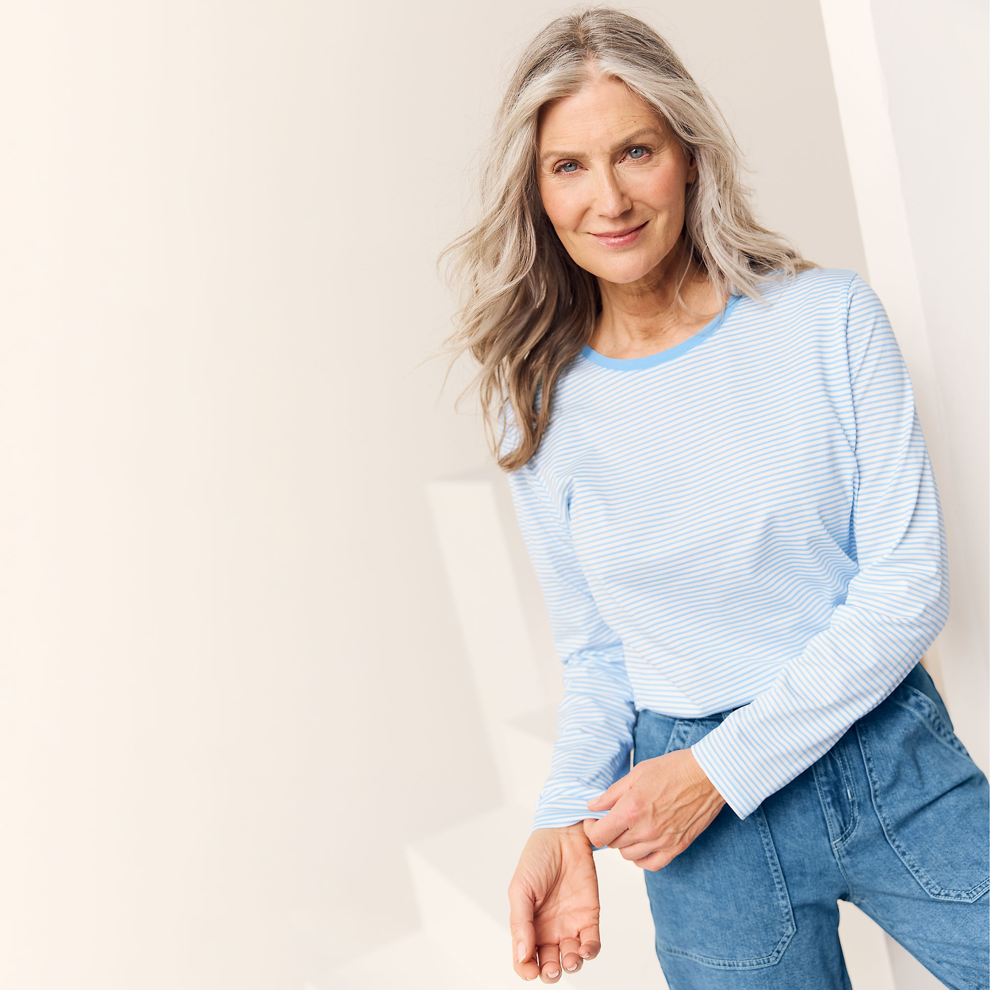 Women's Relaxed Supima Cotton Long Sleeve Crew Neck T-Shirt | Lands' End (US)