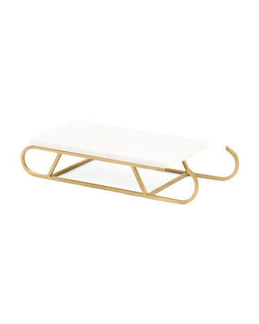 18in Marble Sled Serving Tray With Gold Tone Base | Marshalls
