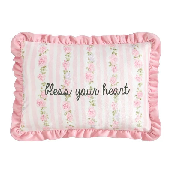 Urban Shop Petals & Pearls 12" x 18" Bless Your Heart Ruffle Decorative Pillow in Pink | Walmart (US)