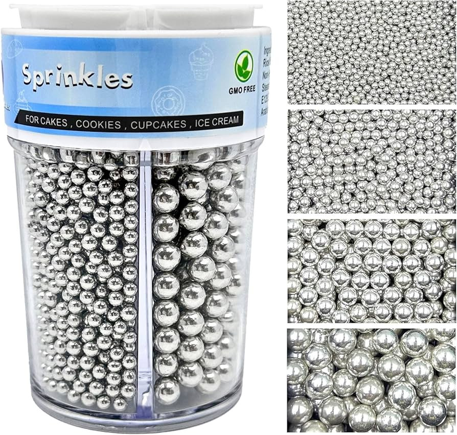 Sprinkles for Cake Decorating, Silver Pearl Sprinkles Mix for Birthday Cake Cupcake Cookie Baking... | Amazon (US)