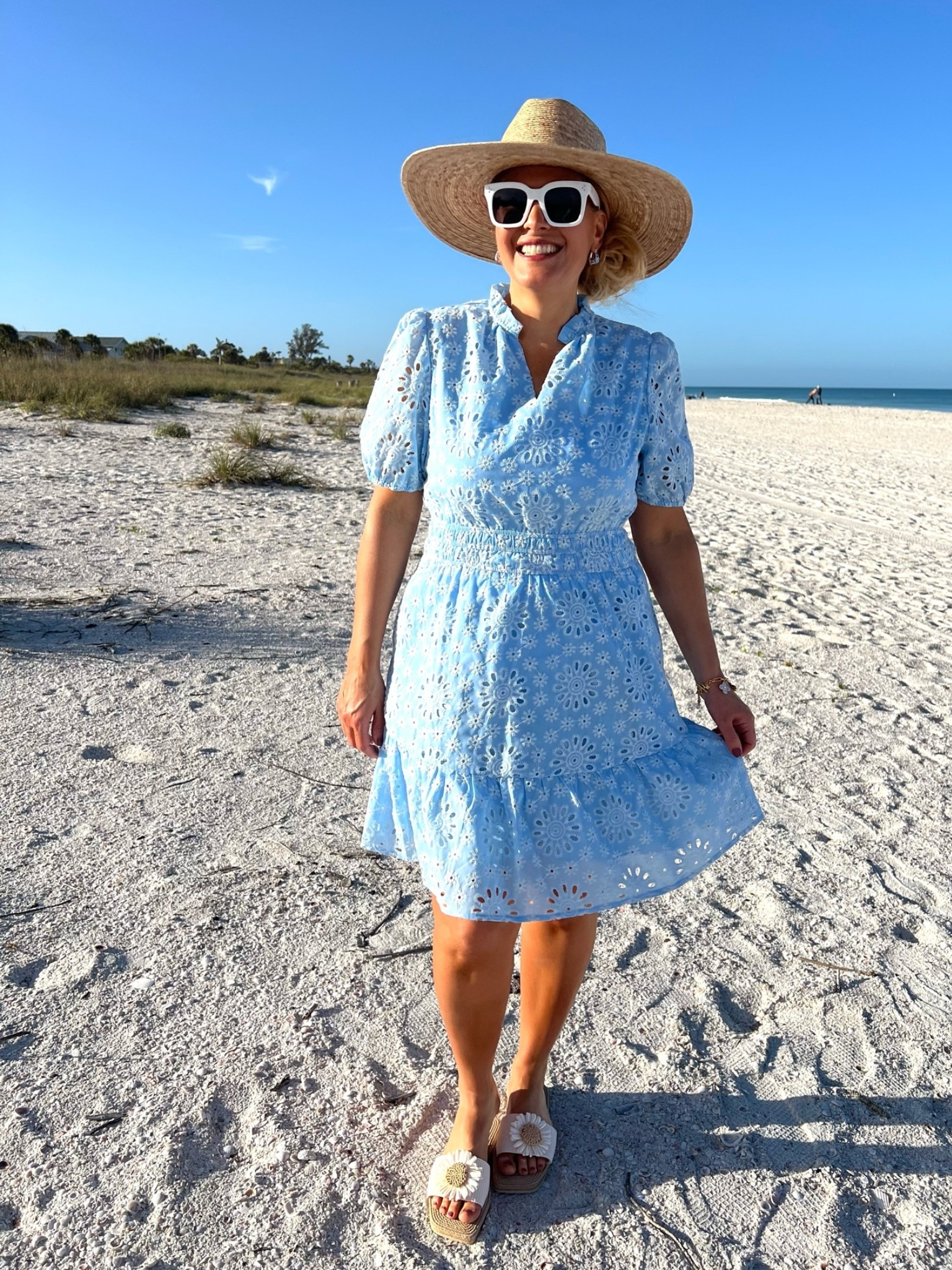 My blue and white eyelet dress is perfect for a beach resort or as a wedding guest!
Wearing a medium and fits true to size.

In love with these blue and white hoop earrings too. They look amazing with this amazon dress.

Don’t forget to add the straw hat, sandals and sunglasses to complete this beach resort look!

#LTKSeasonal #LTKOver40 #LTKSaleAlert #LTKTravel #LTKgrwm #LTKootd #LTKMidsize #LTKSwim #LTKWedding