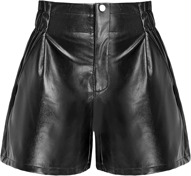 RAMISU Womens Casual Faux Leather Shorts High Waisted Wide Leg Shorts Flare PU Shorts | Amazon (US)