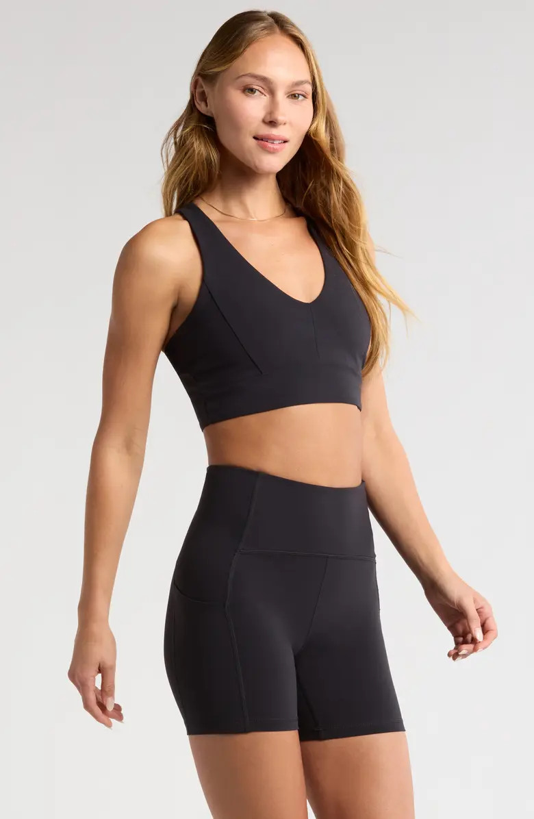 Zella Studio Luxe V-Neck Racerback Sports Bra | Nordstrom | Nordstrom