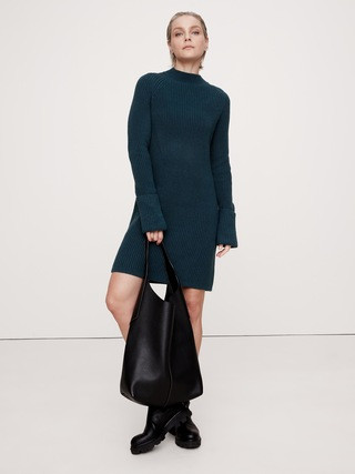 Cotton-Wool Mock-Neck Mini Sweater Dress | Banana Republic (US)
