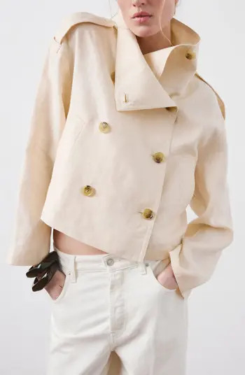 MANGO Funnel Neck Linen Jacket | Nordstrom | Nordstrom