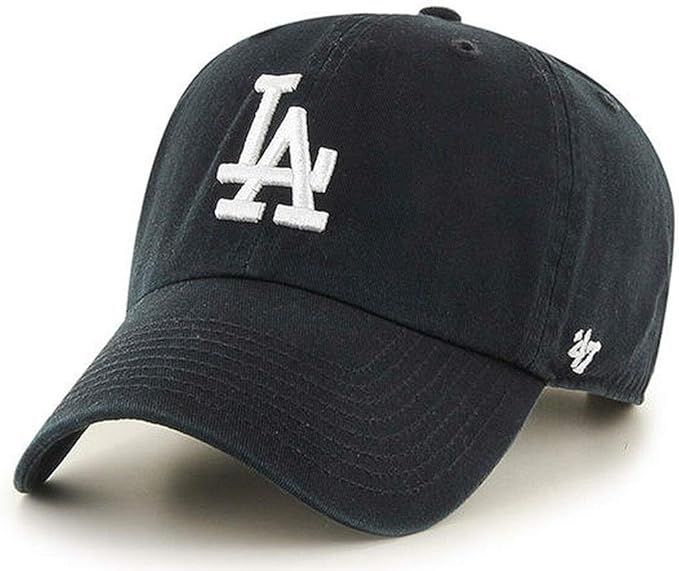 47 Brand Los Angeles LA Dodgers Clean Up Dad Hat Cap, Black, White, One Size | Amazon (US)