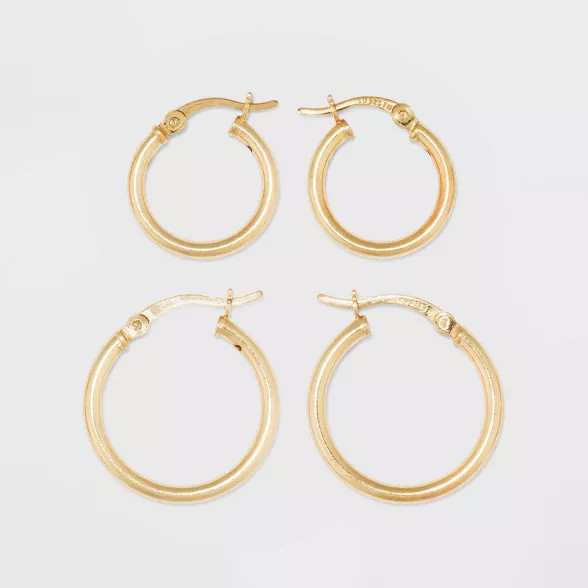 Gold Over Sterling Silver Hoop Fine Jewelry Earring Set 2pc - A New Day™ Gold | Target