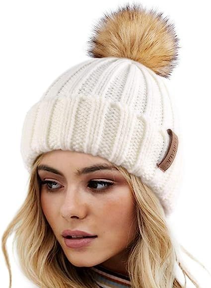 FURTALK Womens Winter Knitted Beanie Hat with Faux Fur Pom Warm Knit Skull Cap Beanie for Women | Amazon (US)