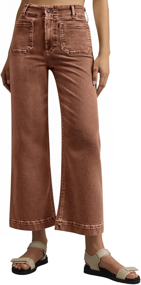 Tankaneo Wide Leg Jeans for Women Trendy High Waisted Flare Stretchy Jeans Cropped Baggy Denim Pa... | Amazon (US)