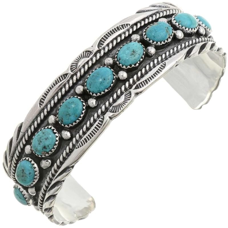 Navajo Natural Kingman Turquoise Silver Cuff Traditional Sterling Row Bracelet 1863 | Amazon (US)