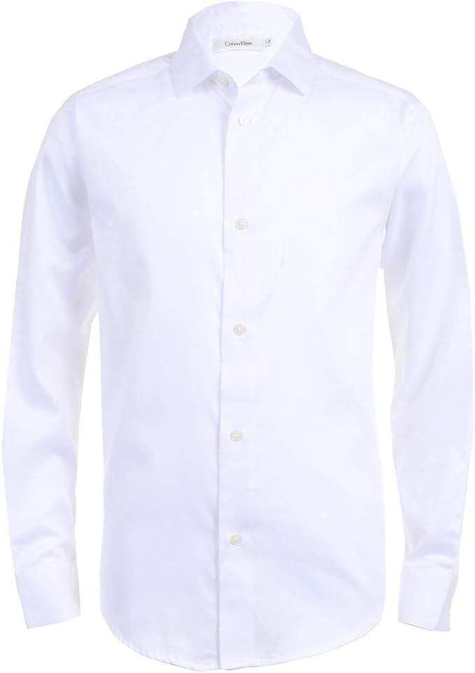 Calvin Klein Boys' Long Sleeve Sateen Dress Shirt, Style with Buttoned Cuffs & Shirttail Hem | Amazon (US)