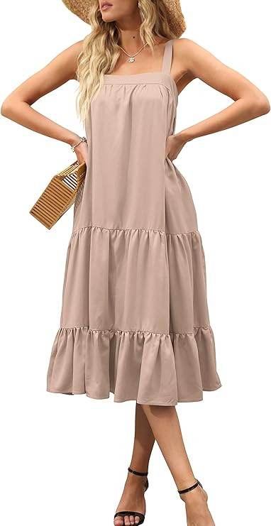 LOGENE Women's Sleeveless Thick Adjustable Straps Tiered Layer Frill Knot Loose Summer Maxi Cami ... | Amazon (US)