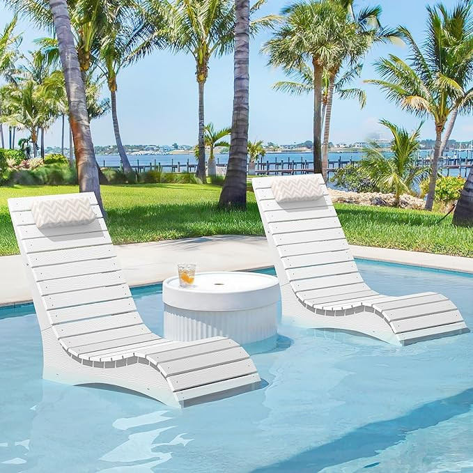 HDPS Pool Lounge Chairs Set of 2, Use in Pools Lounge Chairs up to 10-Inches of Water, Chaise Cha... | Amazon (US)