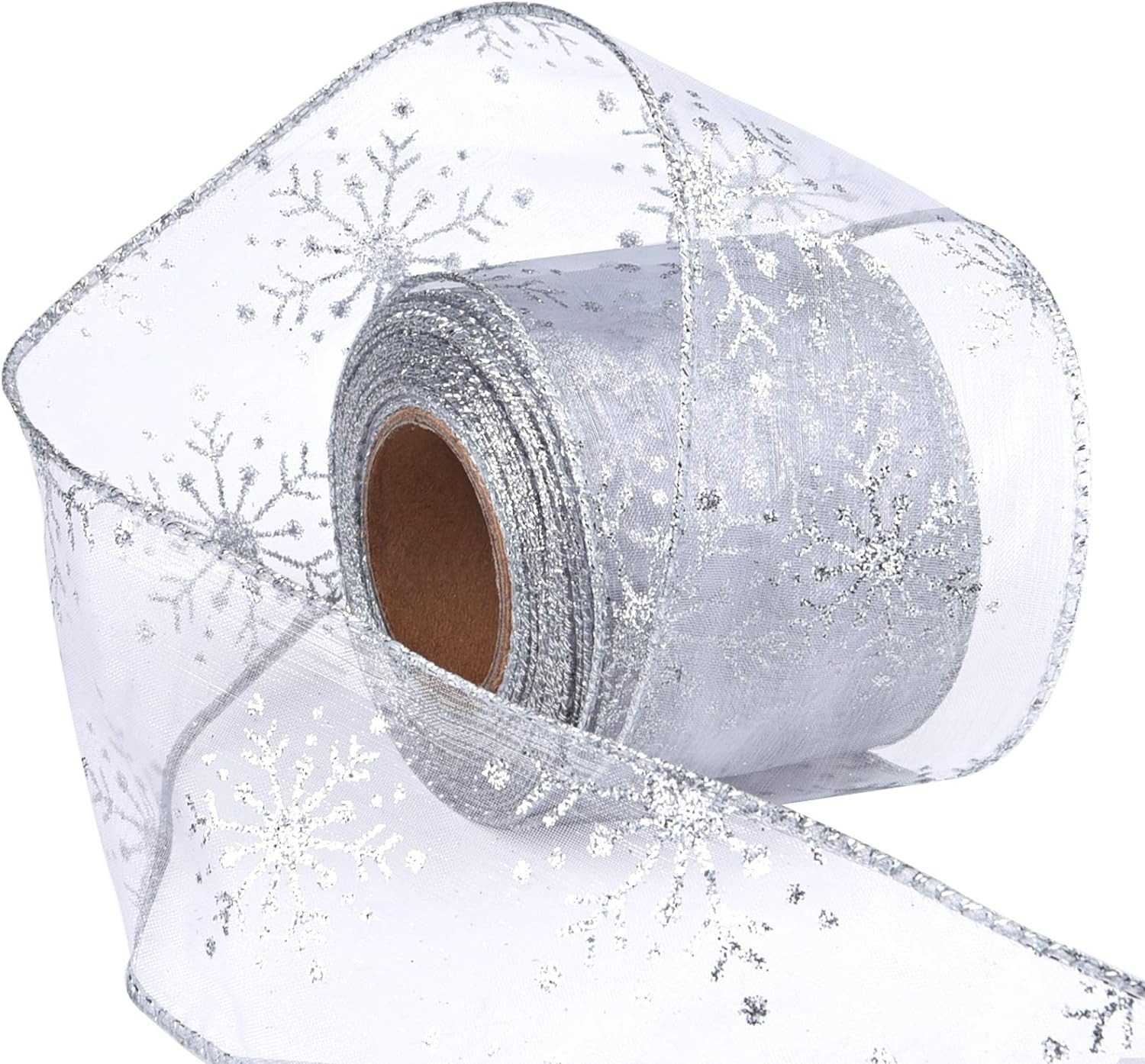 Livder 2.5 Inch Wide Christmas Wired Ribbon Snowflake Organza Sheer Glitter Ribbon for Xmas Tree,... | Amazon (US)