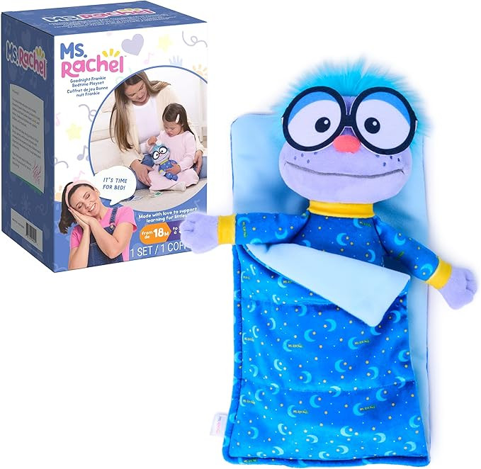 Ms. Rachel Goodnight Frankie Bedtime Playset, 11” Plush with Sleeping Bag & Accessories, Toddle... | Amazon (US)