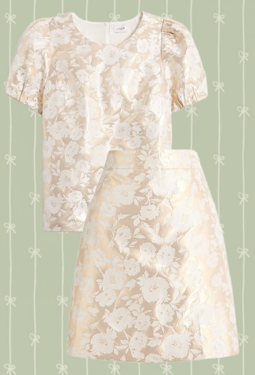 White and gold jacquard blouse and skirt. Bridal holiday look  

#LTKHoliday