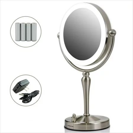 Ovente Lighted Makeup Mirror Tabletop 7.5'' 360 Degree Double Sided Spinning 1X 10X Round Magnifier, | Walmart (US)