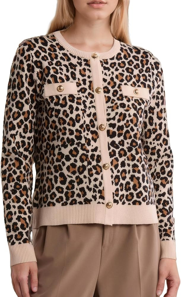 Kedera Womens Casual Leopard Print Cardigan Sweater Elegant Long Sleeve Button Down Cropped Knit ... | Amazon (US)