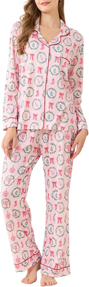 Cute Pajamas for Women Set, Long Sleeve Button Down Sleepover PJs | Amazon (US)