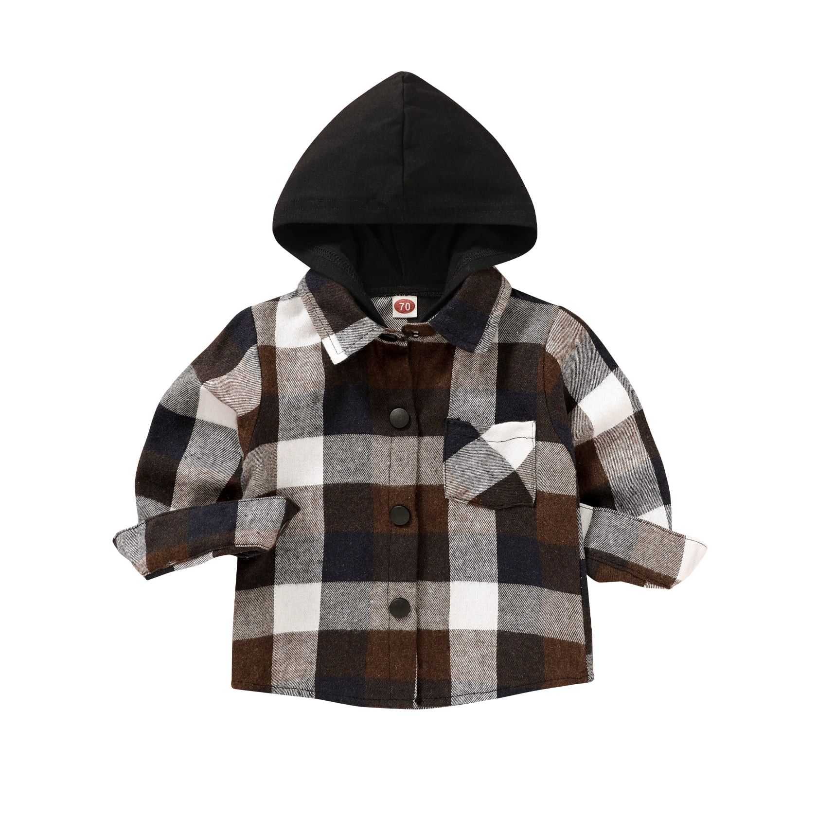 Younger Tree Kid Toddler Boy Flannel Shirt Baby Long Sleeve Hooded Plaid Button Shirt,Size 3 Mont... | Walmart (US)