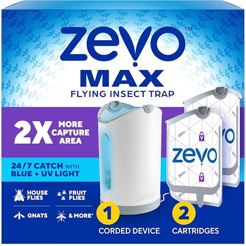 Zevo MAX Bug Catcher & Fly Trap for Indoors - Flying Insect Trap for Gnats, House & Fruit Flies - Use in Any Room - No-Mess Disposal (1 Plug in Base & 2 Cartridges) | Amazon (US)